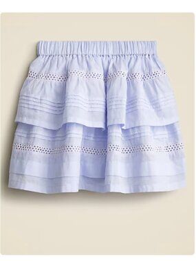 J.Crew Crewcuts Blue Girls Eyelet Tiered Skirt in Cotton Voile Size Large